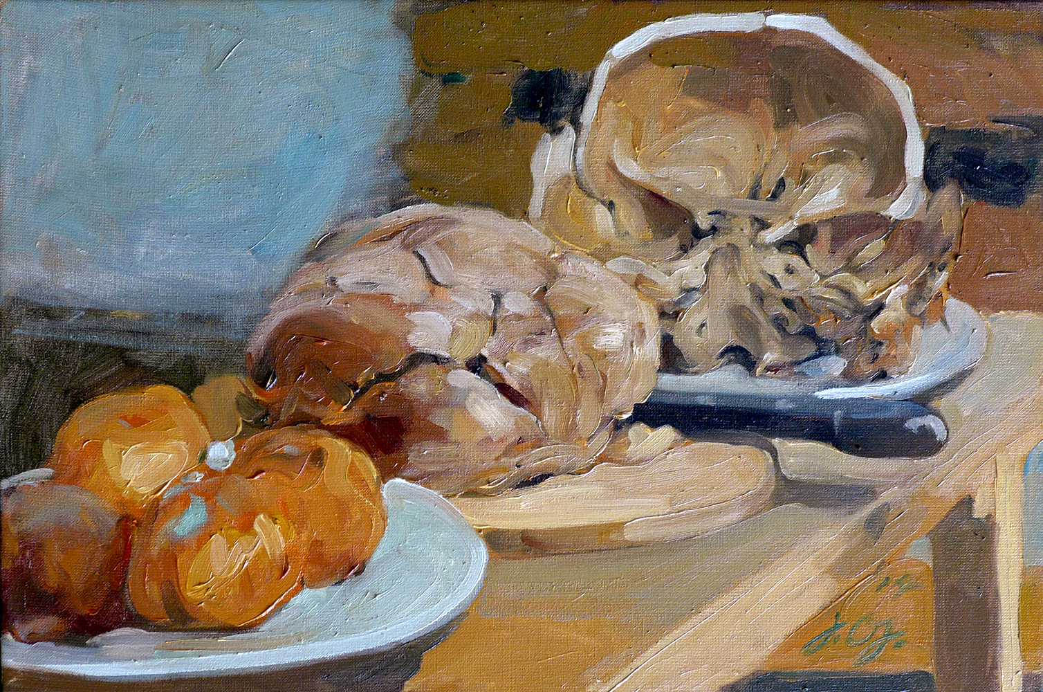 Orangen, Brot und Schädel (von innen) erstellt 2014