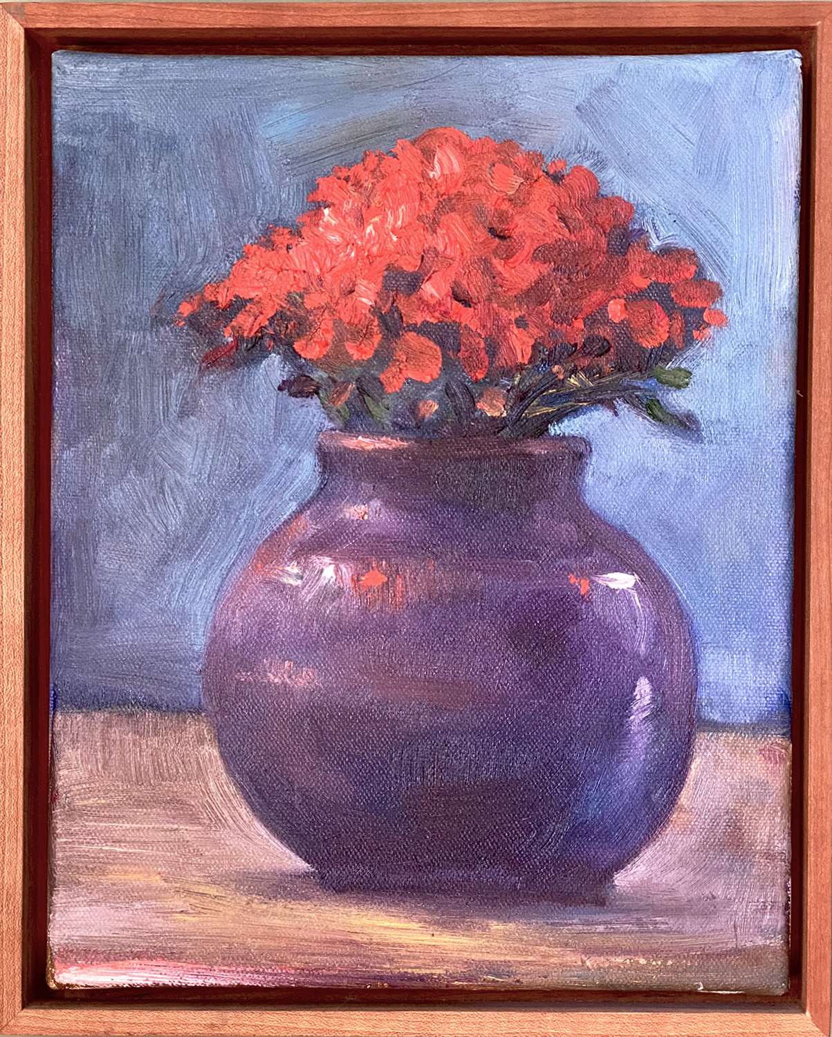 Rote Sommerblumen in lila Vase erstellt 2011